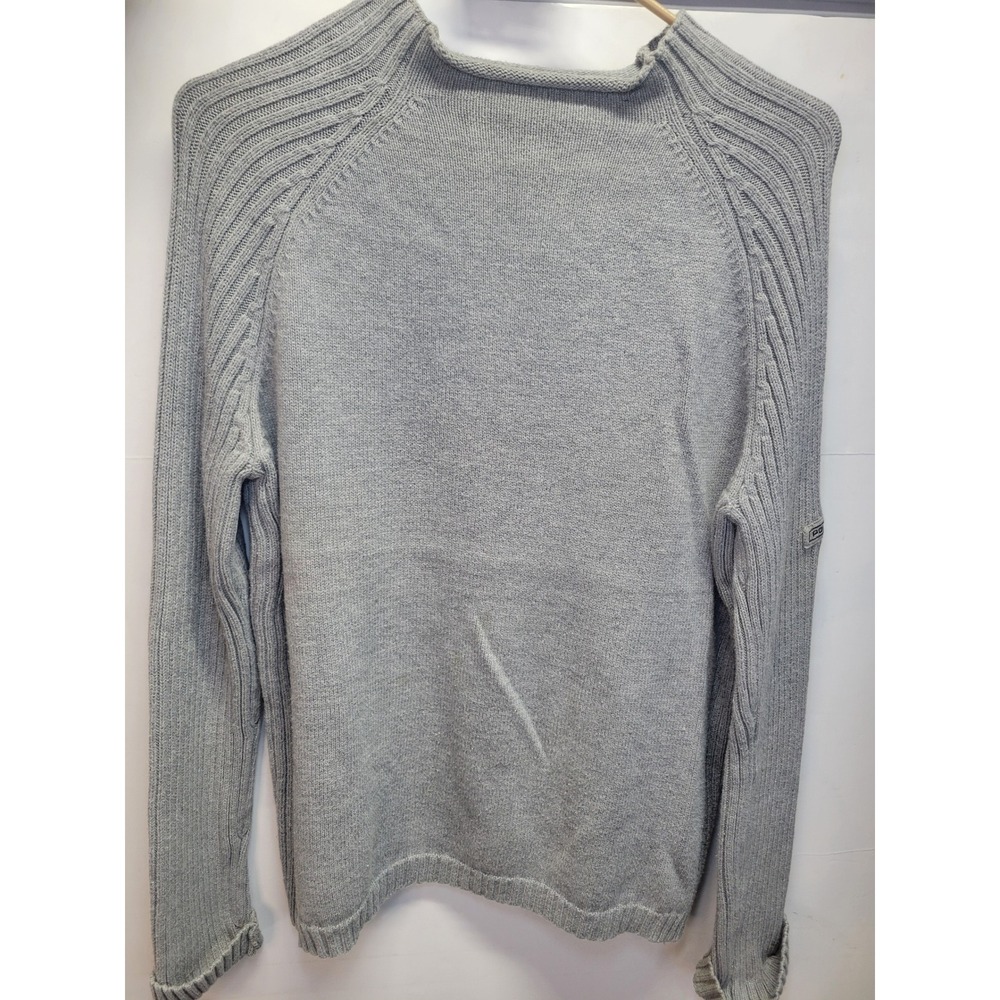 Vtg Polo Jeans Co. Gray Knit Sweater Ribbed Long Sleeve Crew Neck Casual sz M